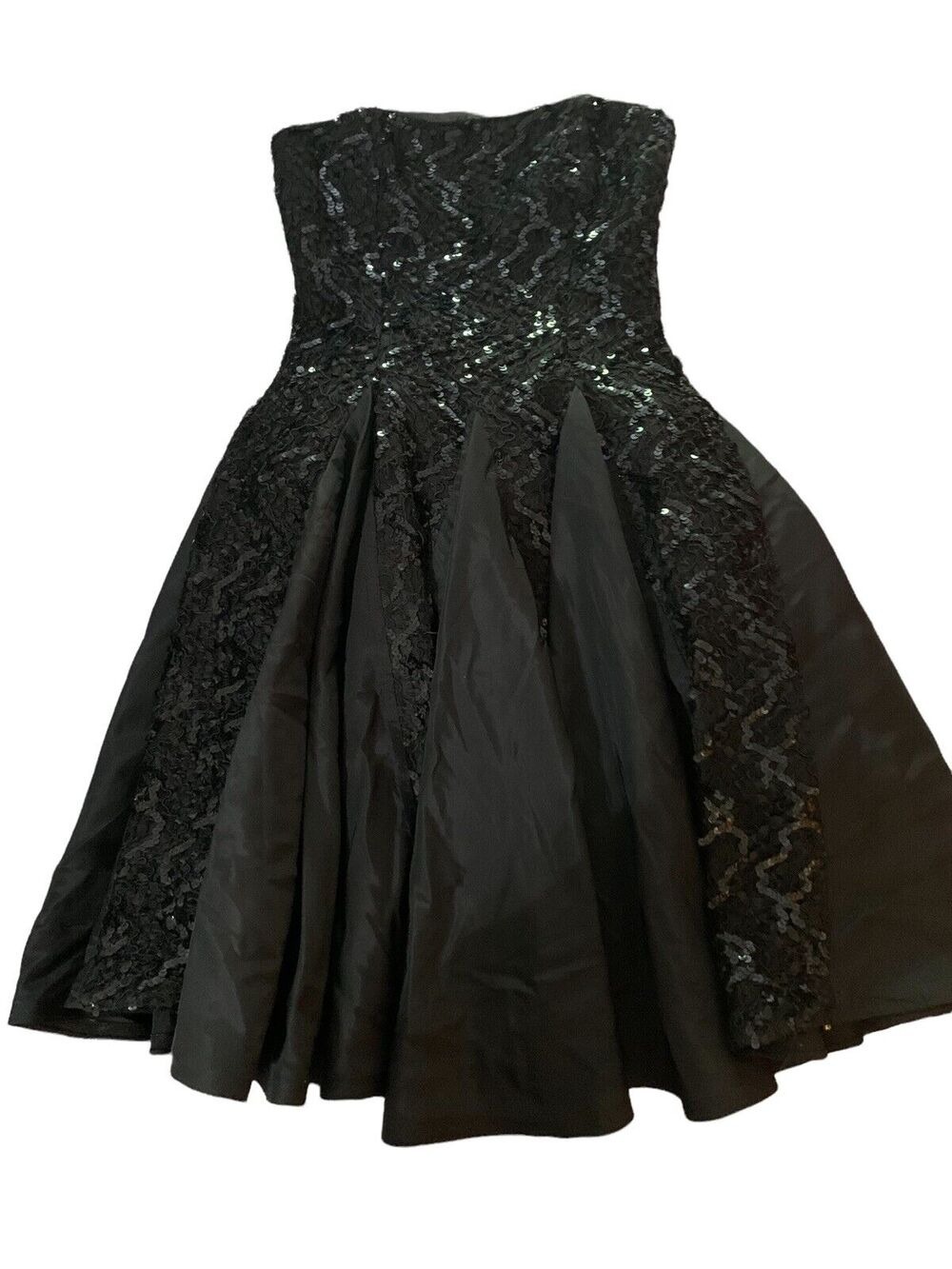 Vtg PANTAGIS 1980 Union Black Sequin Taffeta Full Circle Strapless Eve Gown 3/4